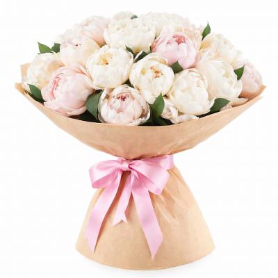 Монобукет из белых пионов «Снежный шар»