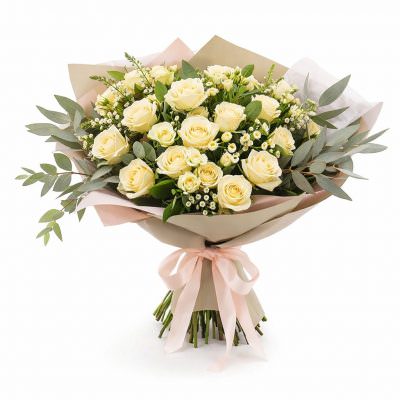 Букет кремовых кусотвых роз «Рассвет Любви»