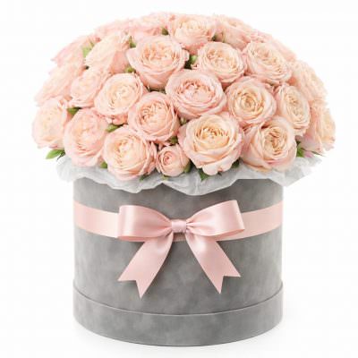 Розы в цилиндрической коробке «Пудровая нега»