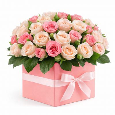 Коробка с кустовыми розами «Цветочный вальс»