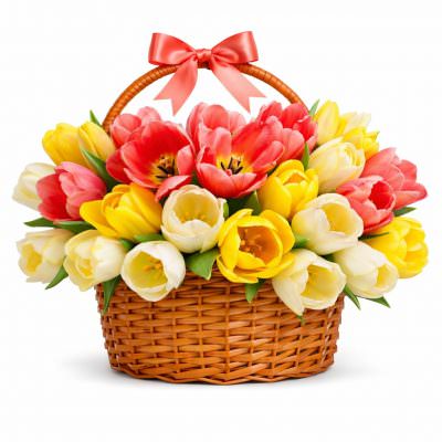 Тюльпаны в корзине «Весеннее тепло»