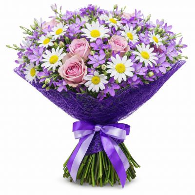 Праздничный букет живых цветов «Сиреневый закат»