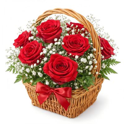 Корзина с розами и гипсофилами «Любовь»