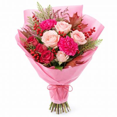Букет из роз и хризантем «Розовый вихрь»