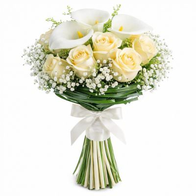 Свадебные букеты невесты из калл и роз