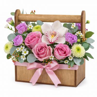 Ящик с живыми цветами «Розовый вечер»