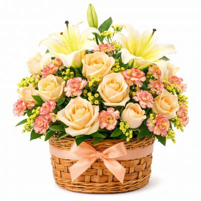 Цветочная композиция в корзине «Светлый вечер»