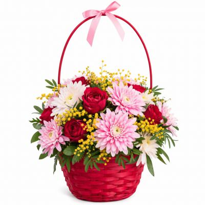 Композиция из цветов в корзине «Летнее пламя»