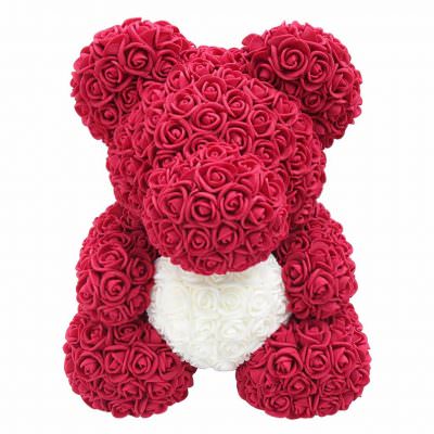 Мишка из роз фуксия с белым сердцем (40 см)