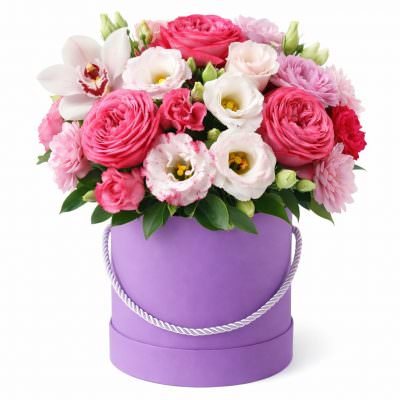 Цветы в шляпной коробке «Сказочный вечер»